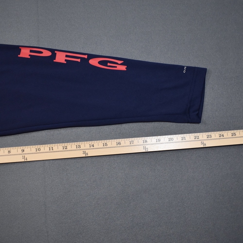 Columbia PFG Terminal Tackle Hoodie Shirt Mens Large Navy Blue Red Omni-Shade - Picture 8 of 8